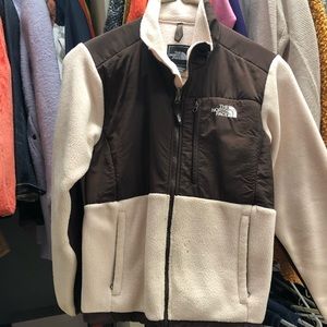 Pale pink and brown north face